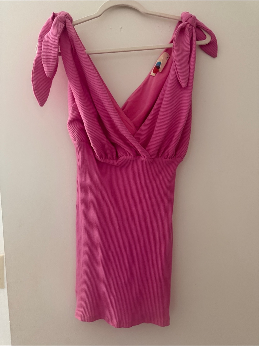 Free People Hot Pink Tie-Shoulder Ribbed Mini Dress